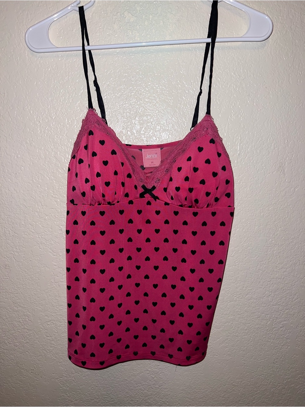 Jenni Hot Pink Heart-Print Lace Trim Chemise